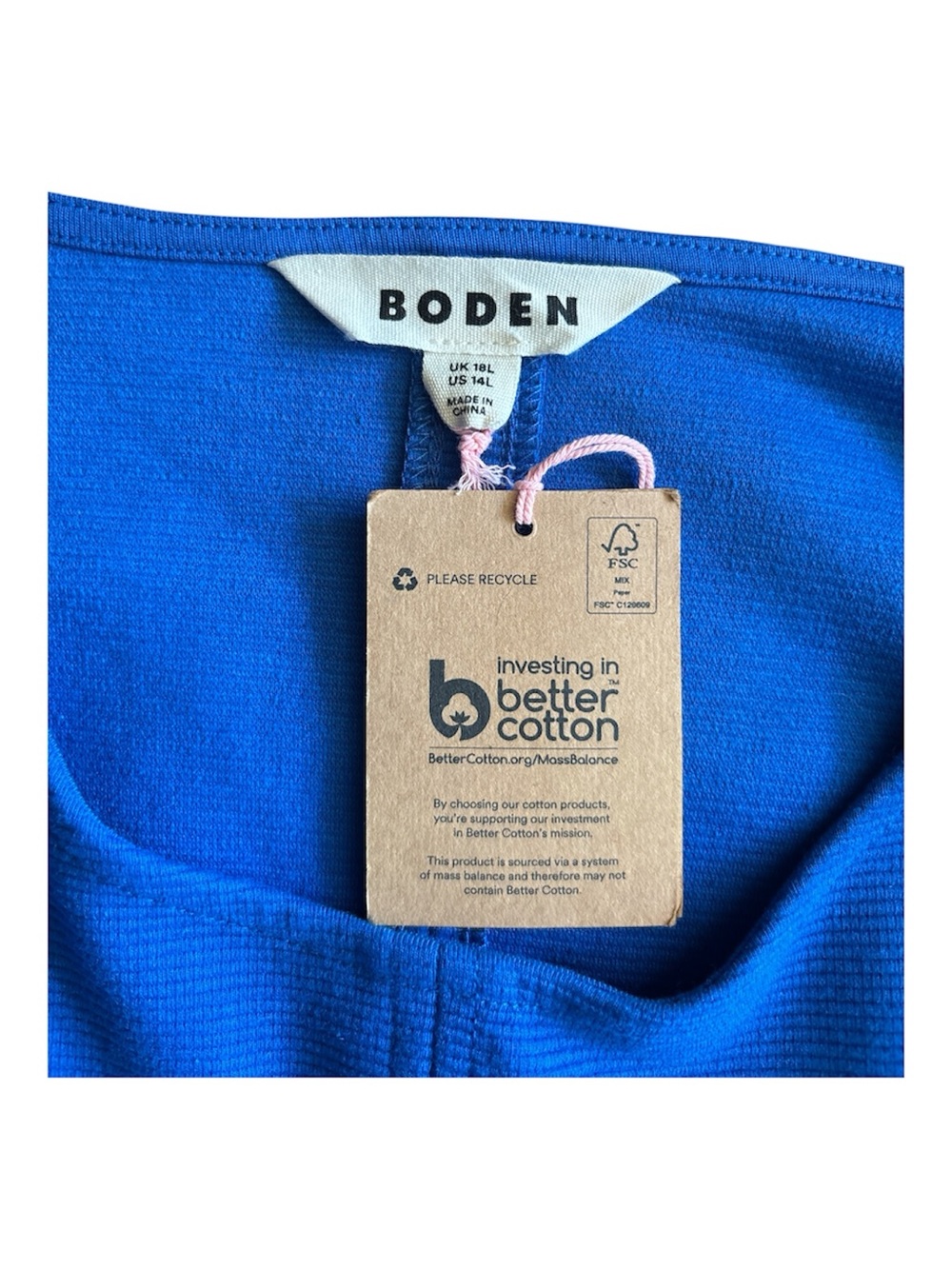 Women’s Boden ribbed shift dress. Bright blue. 14L. - Picture 3 of 6